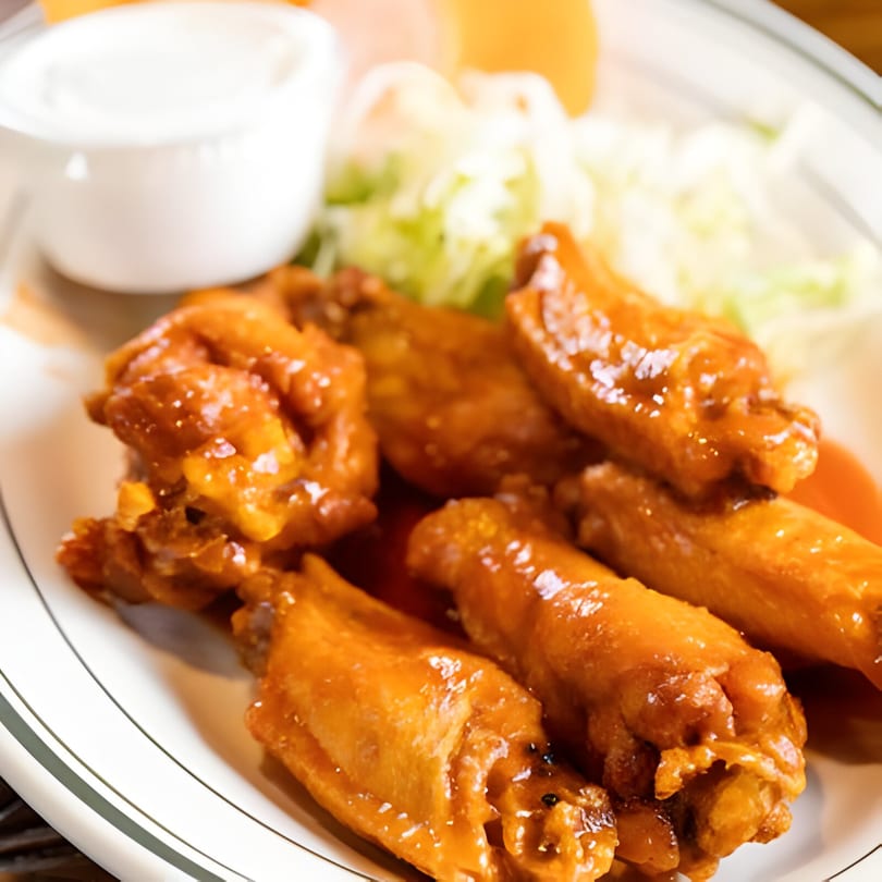 Tinga Fresh Mexican's chicken wings, glazed in a rich orange sauce, served with a side of ranch.